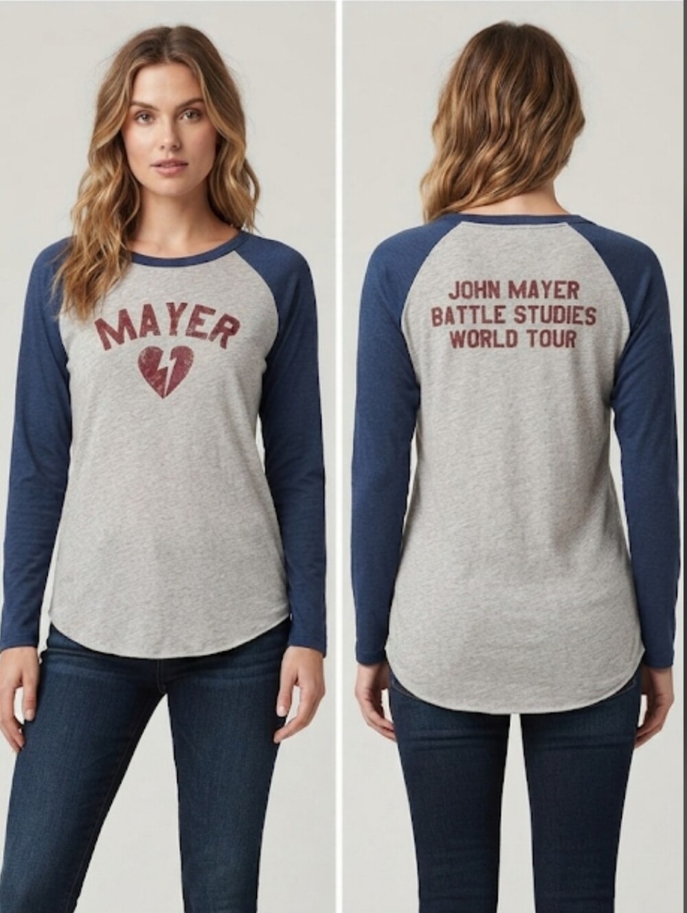 John Mayer Battle Studies World Tour Concert Raglan Sleeve Shirt Gray Blue Med